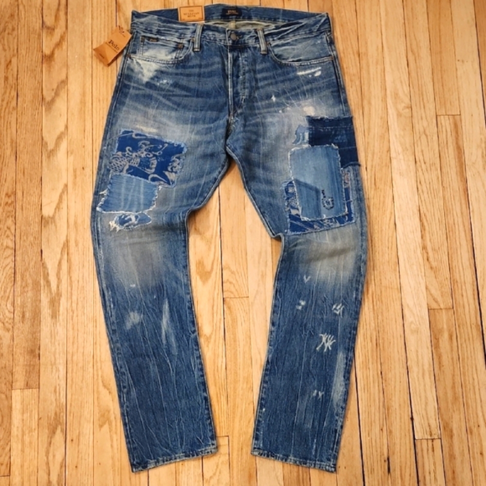 Polo by Ralph Lauren Men’s Slim Straight Distressed Blue Jeans